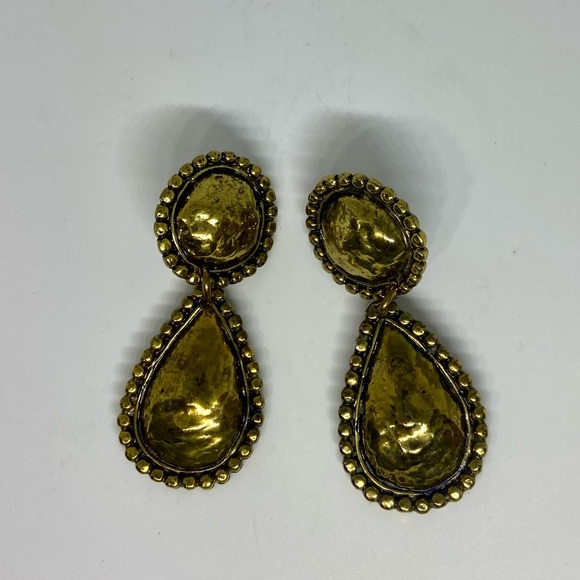 Edouard Rambaud Clip-on Earrings Aged Brass/Gold Tone Hammered Texture Metal MCM - Picture 4 of 13